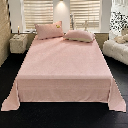 洋铭区（原狠狠爱） 2023新款华夫格单品绒床单 华夫格-暖粉
