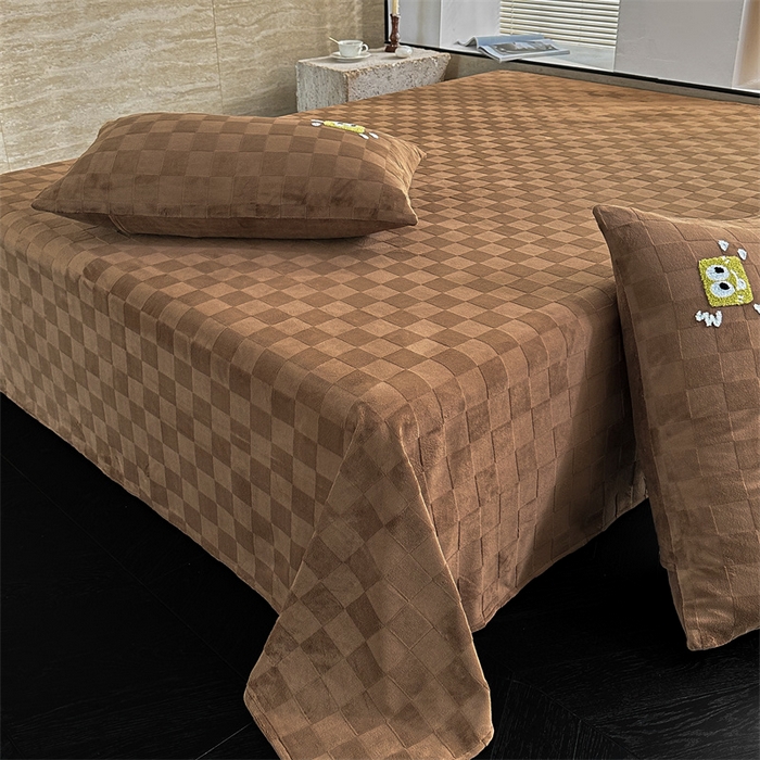 91家纺网 家纺一手货源 找家纺 洋铭区（原狠狠爱） 2023新款华夫格单品绒床单 清格-咖