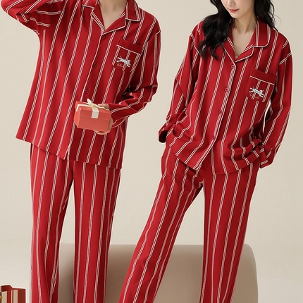 91家纺网 家纺一手货源 找家纺 （总）洛兰沙家居馆【只代发】【只代发】 2023新款红色结婚睡衣纯棉套装新婚嫁娶本命年全棉情侣家居服