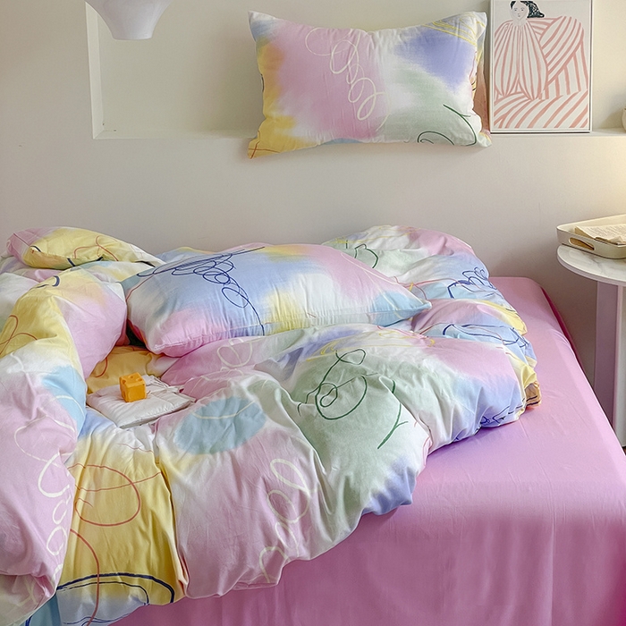 91家纺网 家纺一手货源 找家纺 窝米 2024春季新品13370全棉四件套系列 彩色圈圈