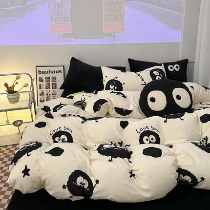 91家纺网 家纺一手货源 找家纺 海岛哥哥 2023新款大眼睛牛奶绒四件套 大眼睛绒-小煤球