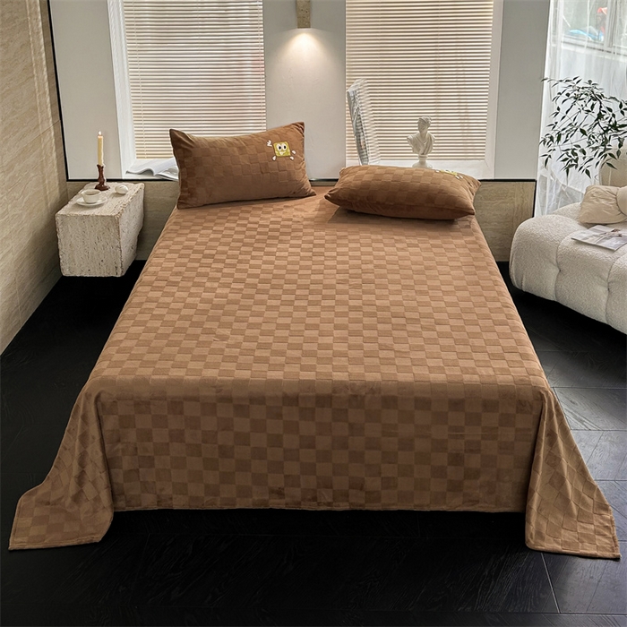 91家纺网 家纺一手货源 找家纺 洋铭区（原狠狠爱） 2023新款华夫格单品绒床单 清格-咖