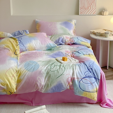 窝米 2024春季新品13370全棉四件套系列 彩色圈圈