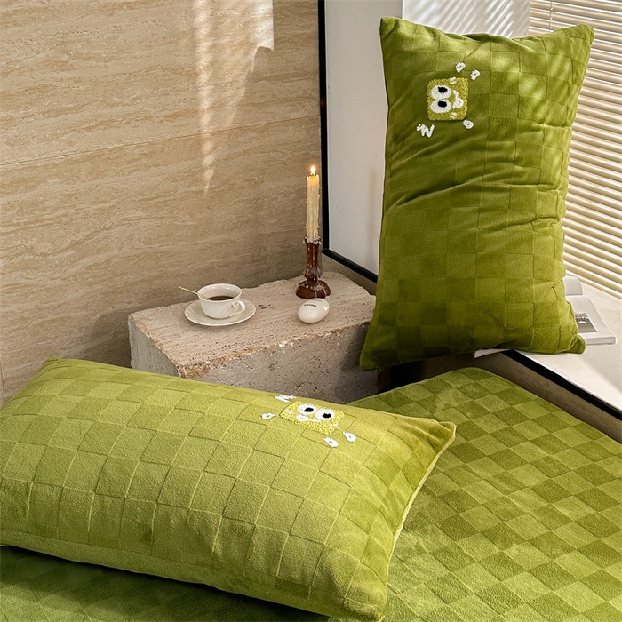 91家纺网 家纺一手货源 找家纺 洋铭区（原狠狠爱） 2023新款华夫格单品绒床单 清格-绿