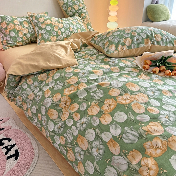 91家纺网 家纺一手货源 找家纺 千朵 2023新款全棉生态磨毛四件套第三批 郁金花海