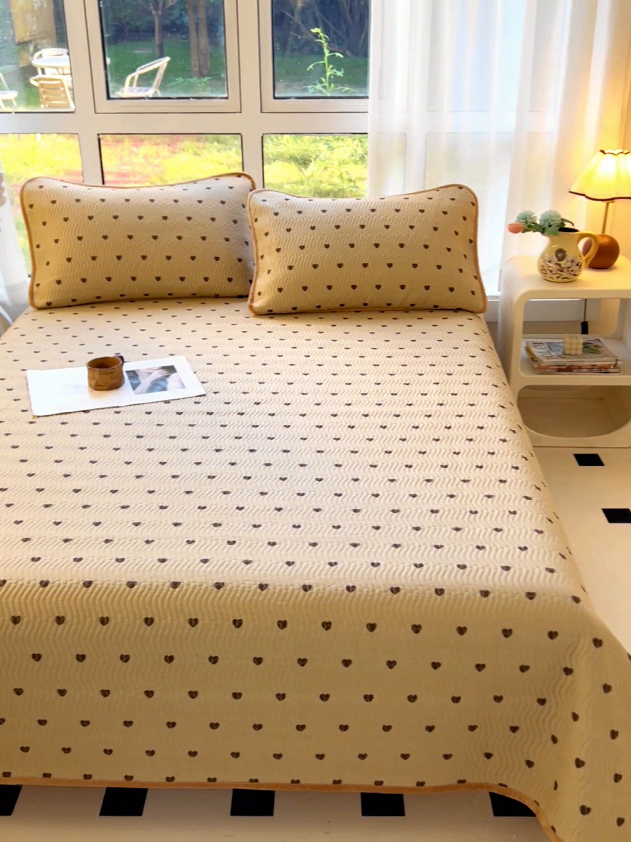 91家纺网 家纺一手货源 找家纺 2024新款40支棉加绒单床盖三件套双面可用全棉加厚婴儿绒 爱心驼