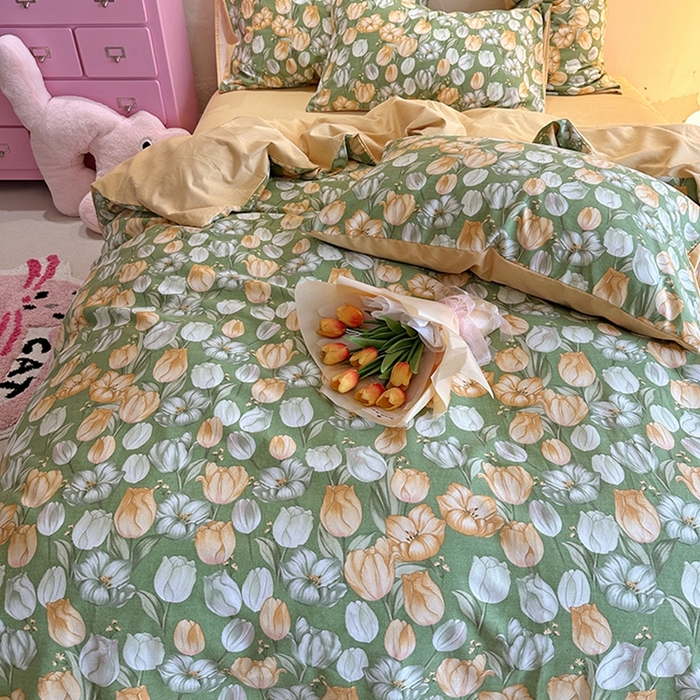 91家纺网 家纺一手货源 找家纺 千朵 2023新款全棉生态磨毛四件套第三批 郁金花海