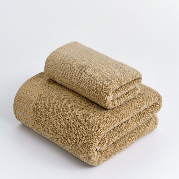 91家纺网 家纺一手货源 找家纺 朴尔家纺-毛巾被 2023新款全棉32股酒店风迷宫格加厚毛巾浴巾组合 35*75cm毛巾迷宫格-落叶黄