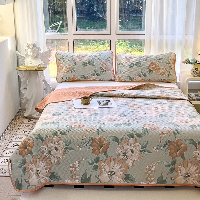 91家纺网 家纺一手货源 找家纺 2024新款40支棉加绒单床盖三件套双面可用全棉加厚婴儿绒 云花妙染