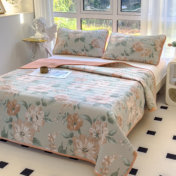 91家纺网 家纺一手货源 找家纺 2024新款40支棉加绒单床盖三件套双面可用全棉加厚婴儿绒 云花妙染