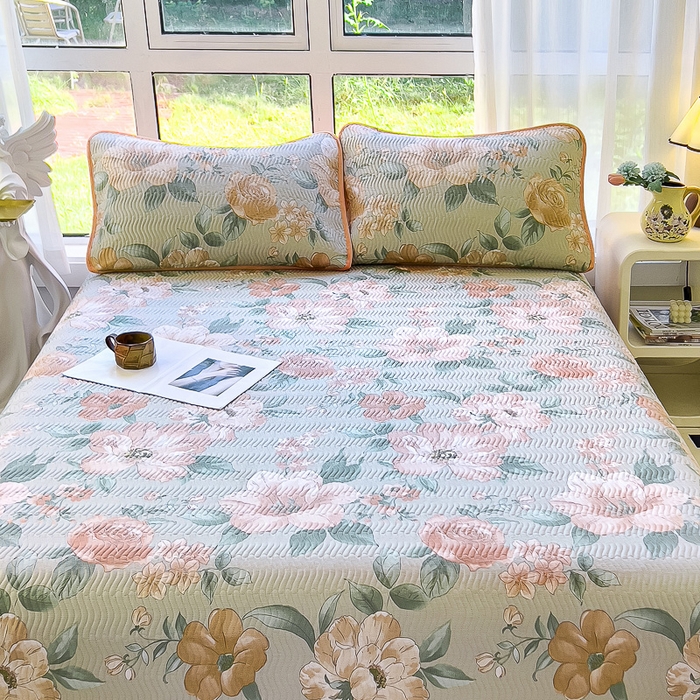 91家纺网 家纺一手货源 找家纺 2024新款40支棉加绒单床盖三件套双面可用全棉加厚婴儿绒 云花妙染