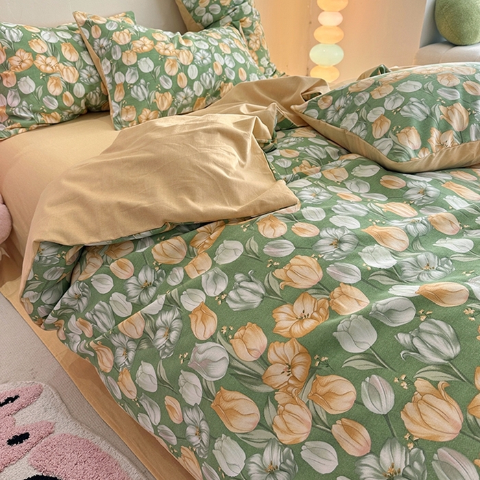 91家纺网 家纺一手货源 找家纺 千朵 2023新款全棉生态磨毛四件套第三批 郁金花海