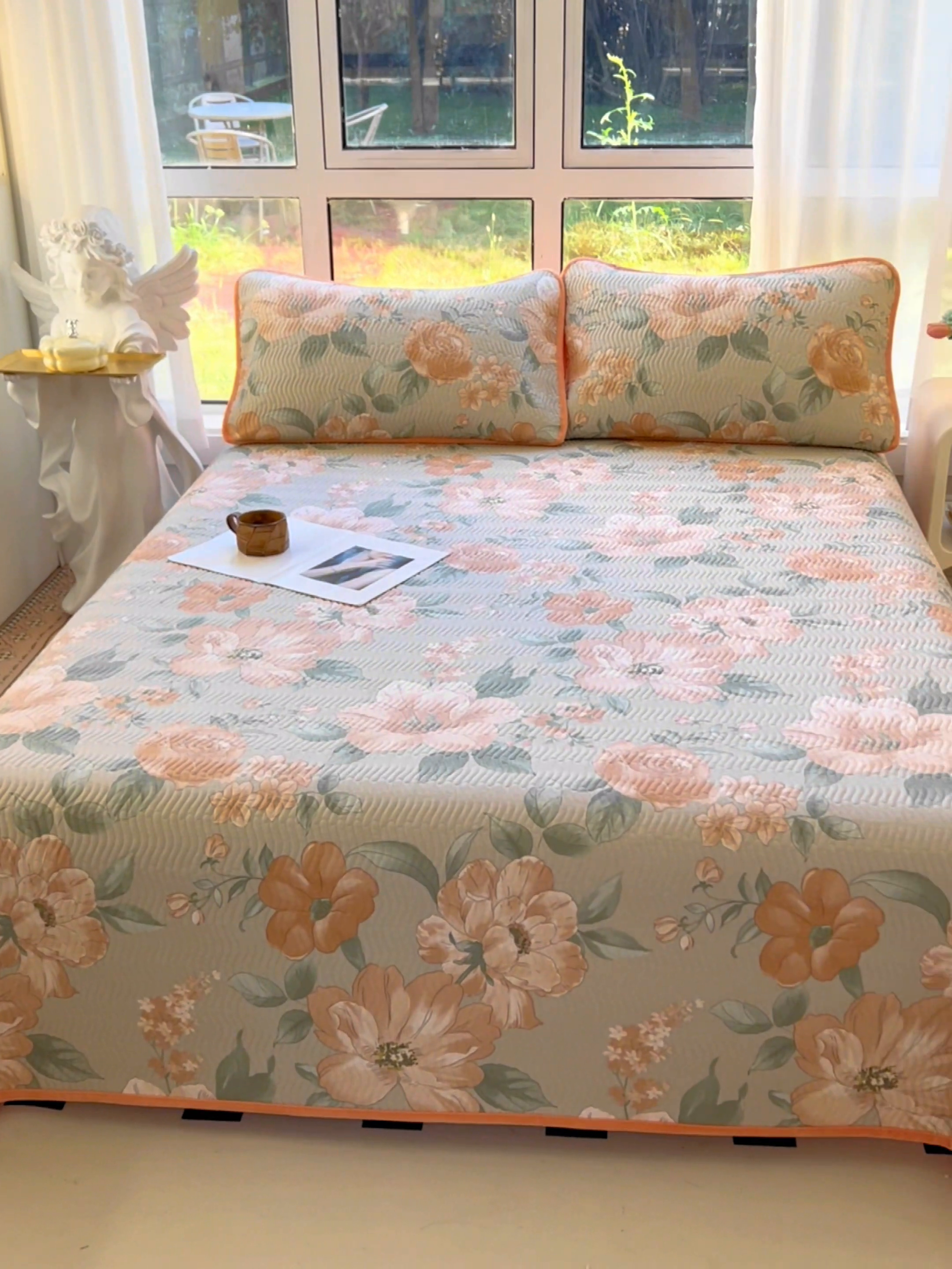 91家纺网 家纺一手货源 找家纺 2024新款40支棉加绒单床盖三件套双面可用全棉加厚婴儿绒 云花妙染