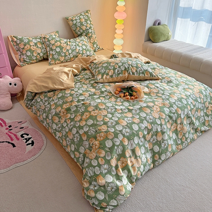 91家纺网 家纺一手货源 找家纺 千朵 2023新款全棉生态磨毛四件套第三批 郁金花海