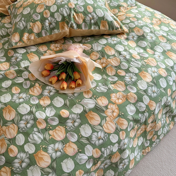 91家纺网 家纺一手货源 找家纺 千朵 2023新款全棉生态磨毛四件套第三批 郁金花海