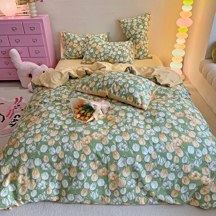 91家纺网 家纺一手货源 找家纺 千朵 2023新款全棉生态磨毛四件套第三批 郁金花海