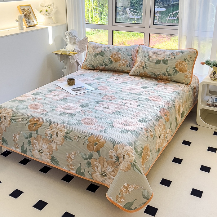 91家纺网 家纺一手货源 找家纺 2024新款40支棉加绒单床盖三件套双面可用全棉加厚婴儿绒 云花妙染