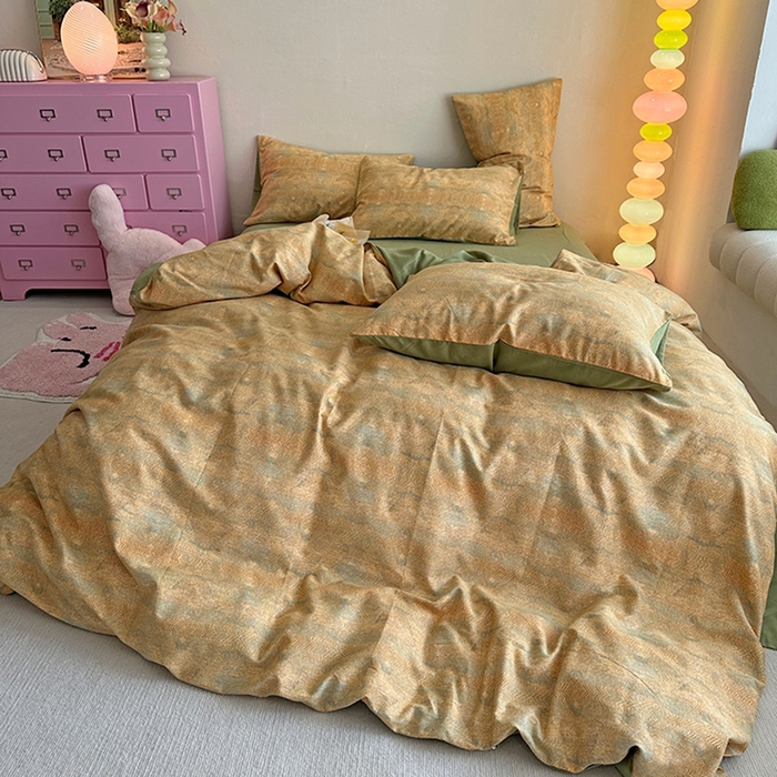 91家纺网 家纺一手货源 找家纺 千朵 2023新款全棉生态磨毛四件套第三批 拾秋黄