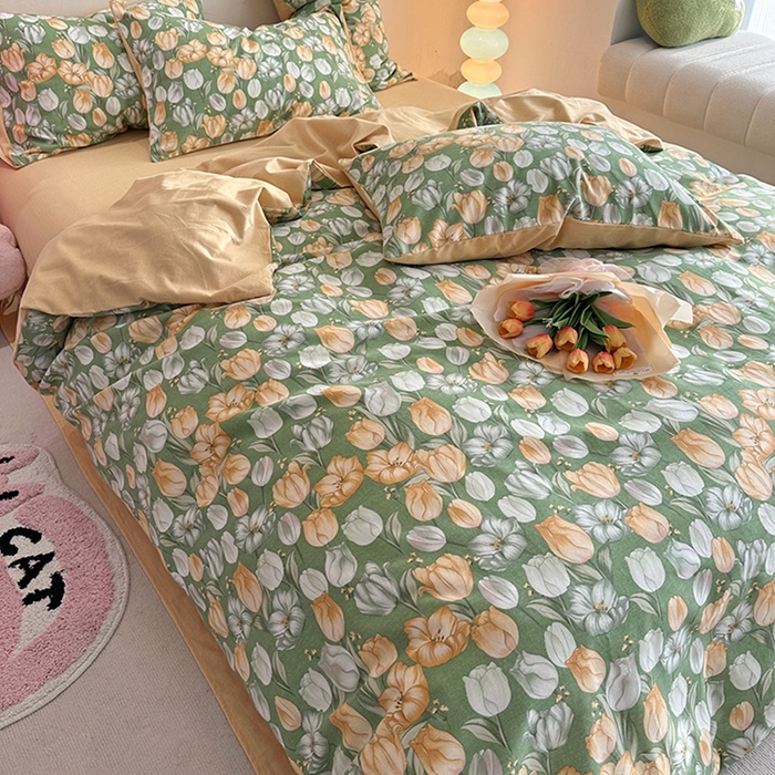 91家纺网 家纺一手货源 找家纺 千朵 2023新款全棉生态磨毛四件套第三批 郁金花海