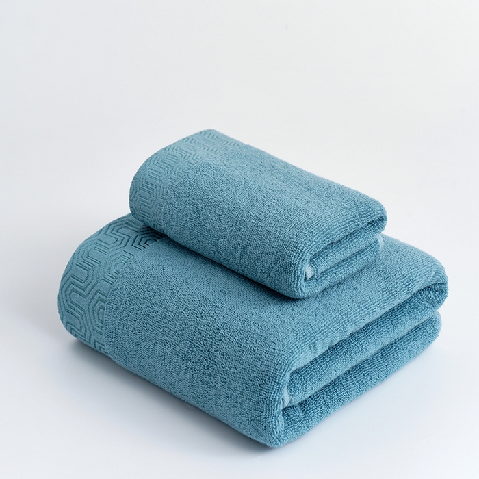 91家纺网 家纺一手货源 找家纺 朴尔家纺-毛巾被 2023新款全棉32股酒店风迷宫格加厚毛巾浴巾组合 35*75cm毛巾迷宫格-水雾蓝