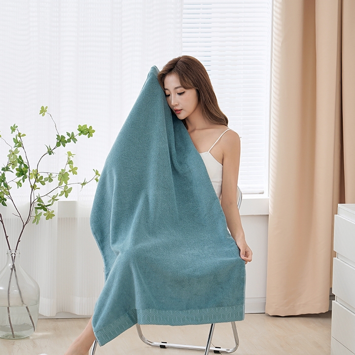 91家纺网 家纺一手货源 找家纺 朴尔家纺-毛巾被 2023新款全棉32股酒店风迷宫格加厚毛巾浴巾组合 70*140cm浴巾迷宫格-水雾蓝