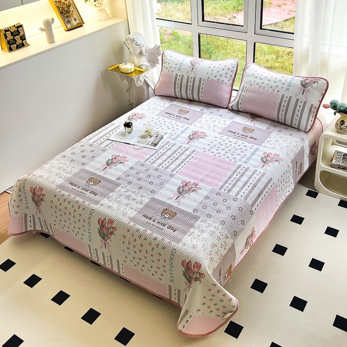 91家纺网 家纺一手货源 找家纺 2024新款40支棉加绒单床盖三件套双面可用全棉加厚婴儿绒 盈盈花语