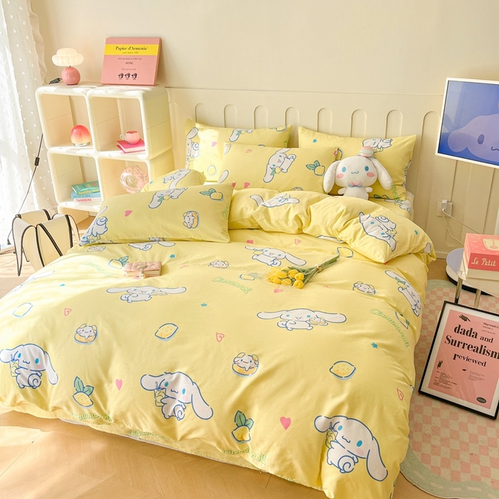 91家纺网 家纺一手货源 找家纺 博雅 2023新款三丽鸥卡通全棉四件套系列-第三批 欢乐玉桂狗