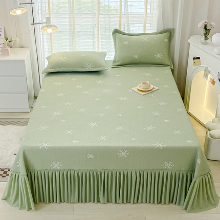 91家纺网 家纺一手货源 找家纺 伊而梦蚊帐 2024新款A类雪花冰豆豆床裙款凉席三件套 床裙-绿色
