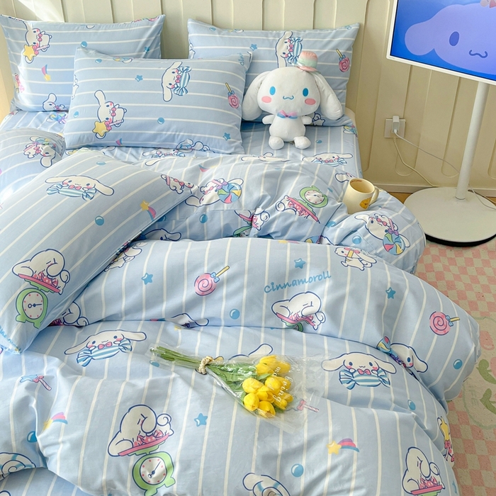 91家纺网 家纺一手货源 找家纺 博雅 2023新款三丽鸥卡通全棉四件套系列-第三批 条纹玉桂狗