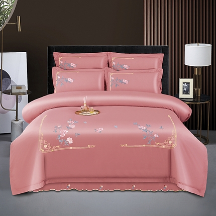 91家纺网 家纺一手货源 找家纺 （总）伊而梦 2023新款精纺磨毛重工刺绣四件套--清心花语 