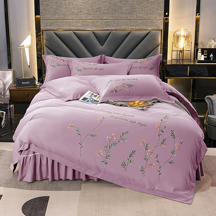 91家纺网 家纺一手货源 找家纺 （总）伊而梦 2023新款锦棉宽边绣花四件套--倚栏听风