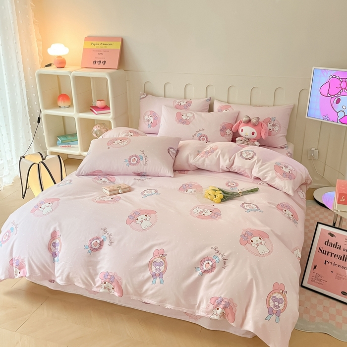 91家纺网 家纺一手货源 找家纺 博雅 2023新款三丽鸥卡通全棉四件套系列-第三批 少女美乐蒂