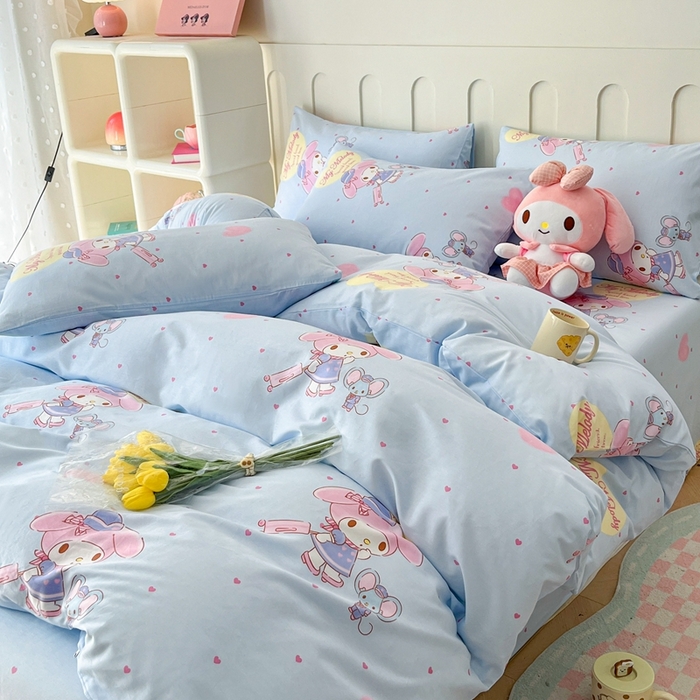 91家纺网 家纺一手货源 找家纺 博雅 2023新款三丽鸥卡通全棉四件套系列-第三批 旅行美乐蒂