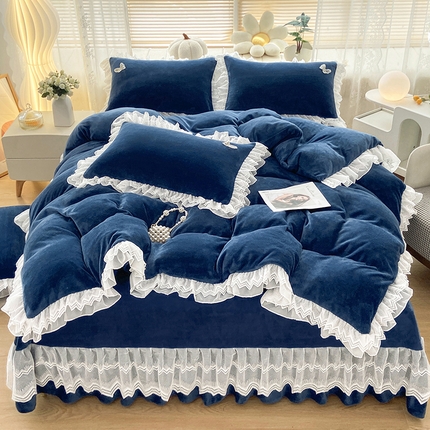 91家纺网 家纺一手货源 找家纺 （总）艾晶美 2023新款双层花边牛奶绒四件套