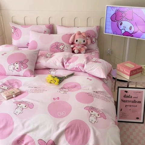 91家纺网 家纺一手货源 找家纺 博雅 2023新款三丽鸥卡通全棉四件套系列-第三批 波点美乐蒂