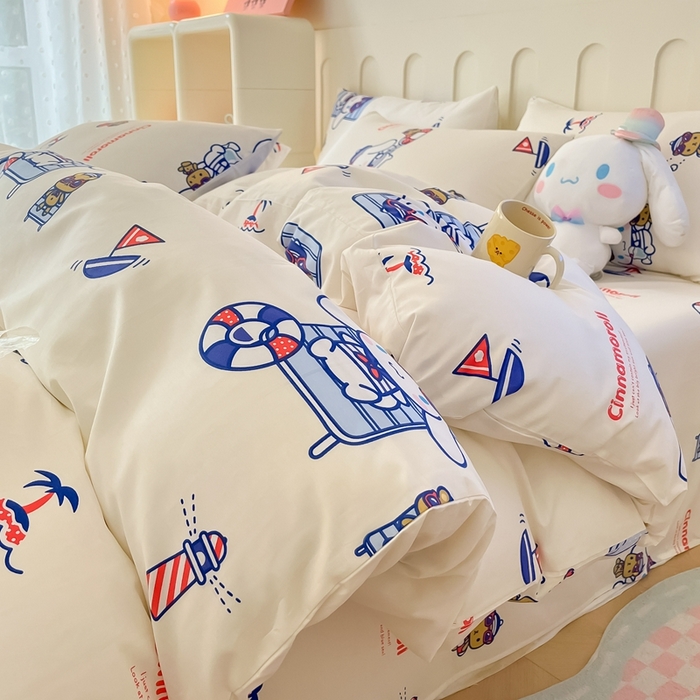 91家纺网 家纺一手货源 找家纺 博雅 2023新款三丽鸥卡通全棉四件套系列-第三批 度假玉桂狗