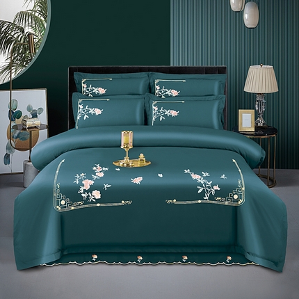 91家纺网 家纺一手货源 找家纺 （总）伊而梦 2023新款精纺磨毛重工刺绣四件套--清心花语 