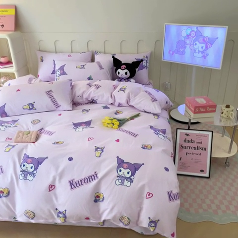 91家纺网 家纺一手货源 找家纺 博雅 2023新款三丽鸥卡通全棉四件套系列-第三批 多彩库洛米