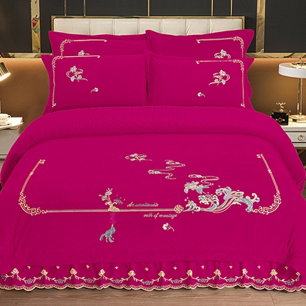 91家纺网 家纺一手货源 找家纺 （总）伊而梦蚊帐 2023新款宝宝绒刺绣床盖四件套--爱的海洋