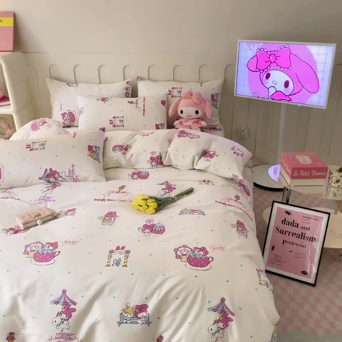 91家纺网 家纺一手货源 找家纺 博雅 2023新款三丽鸥卡通全棉四件套系列-第三批 调皮美乐蒂