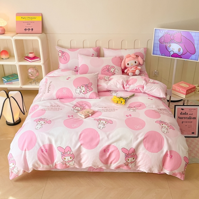 91家纺网 家纺一手货源 找家纺 博雅 2023新款三丽鸥卡通全棉四件套系列-第三批 波点美乐蒂