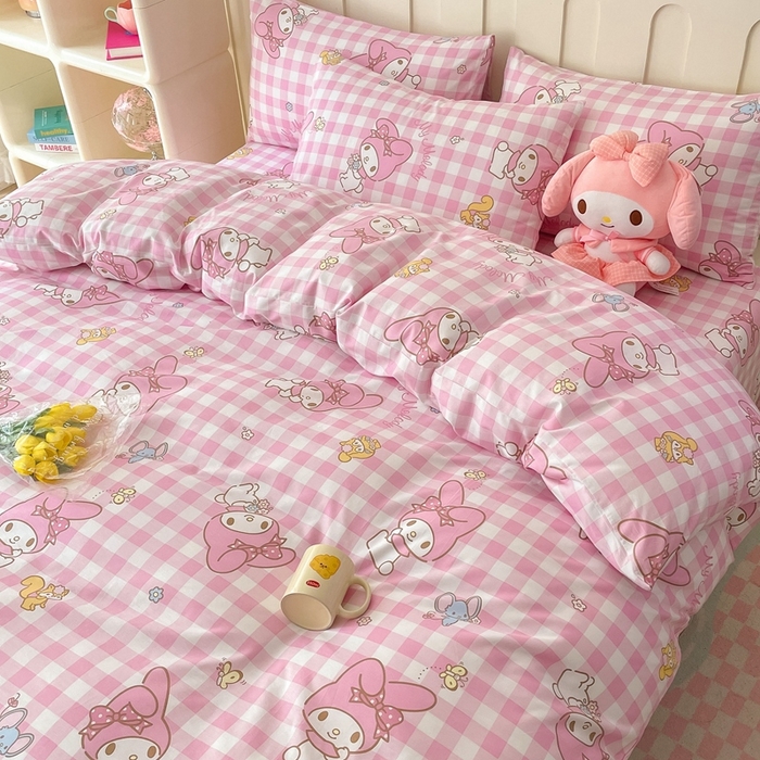 91家纺网 家纺一手货源 找家纺 博雅 2023新款三丽鸥卡通全棉四件套系列-第三批 粉格美乐蒂