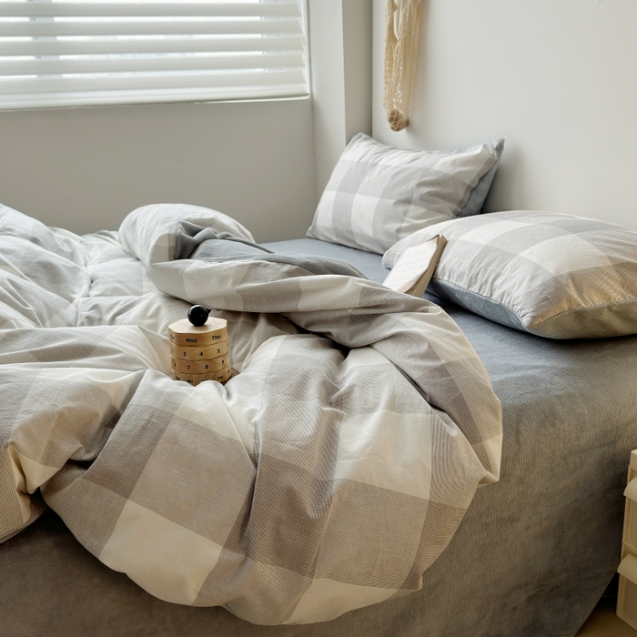 91家纺网 家纺一手货源 找家纺 水洗的故事 2023新款色织水洗棉牛奶绒双用四件套 格森