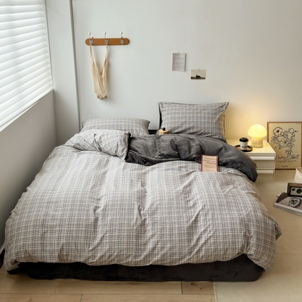 水洗的故事 2023新款色织水洗棉牛奶绒双用四件套 利奥