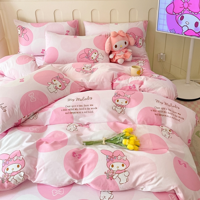 91家纺网 家纺一手货源 找家纺 博雅 2023新款三丽鸥卡通全棉四件套系列-第三批 波点美乐蒂