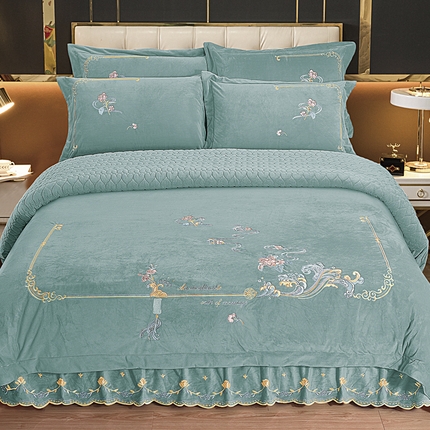 91家纺网 家纺一手货源 找家纺 （总）伊而梦蚊帐 2023新款宝宝绒刺绣床盖四件套--爱的海洋