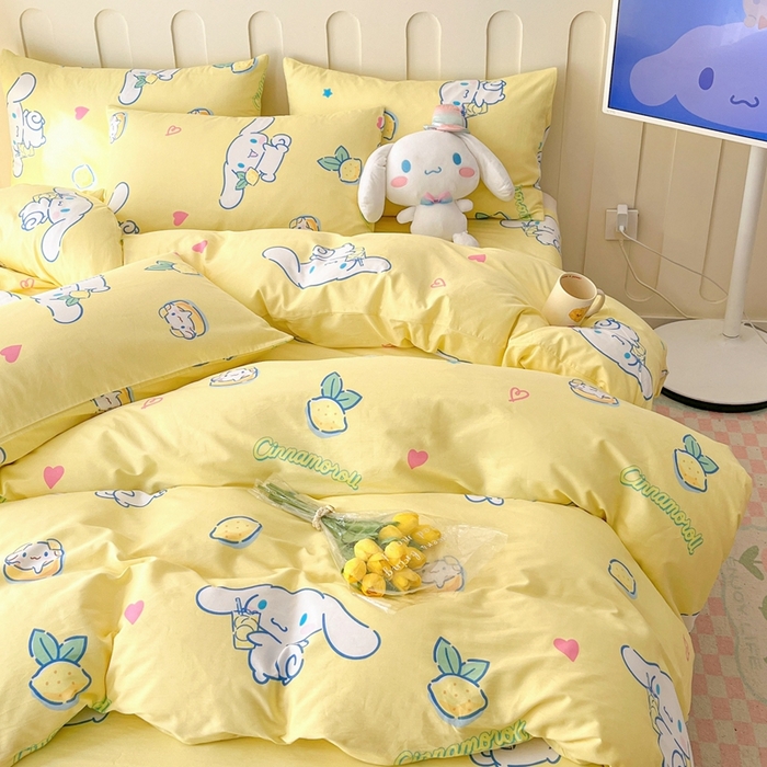 91家纺网 家纺一手货源 找家纺 博雅 2023新款三丽鸥卡通全棉四件套系列-第三批 欢乐玉桂狗