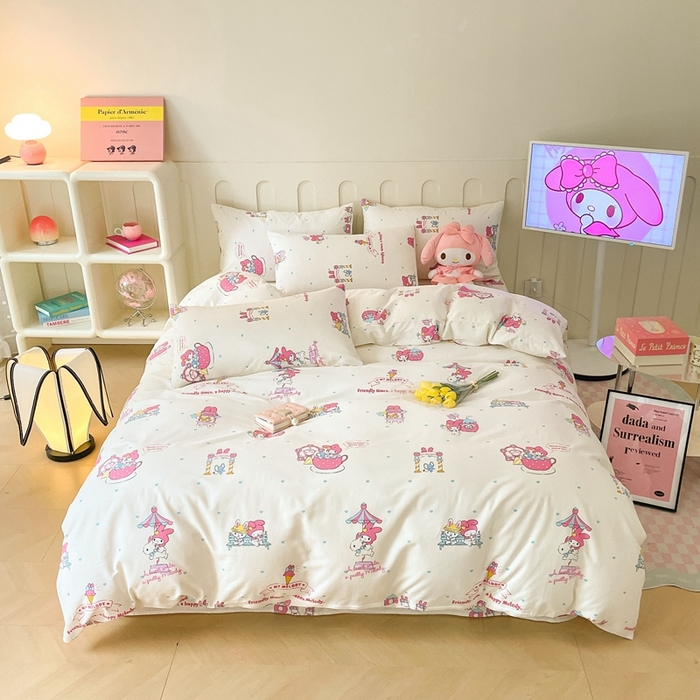 91家纺网 家纺一手货源 找家纺 博雅 2023新款三丽鸥卡通全棉四件套系列-第三批 调皮美乐蒂