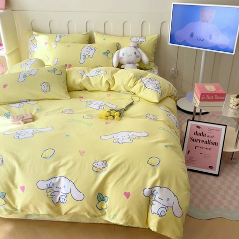 91家纺网 家纺一手货源 找家纺 博雅 2023新款三丽鸥卡通全棉四件套系列-第三批 欢乐玉桂狗