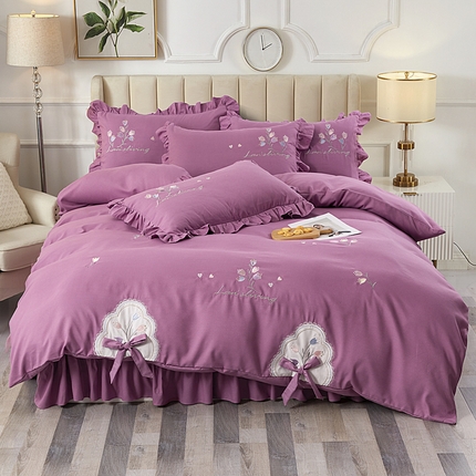 91家纺网 家纺一手货源 找家纺 （总）伊而梦蚊帐 2023新款磨毛木耳边绣花贴布绣四件套--忆青春